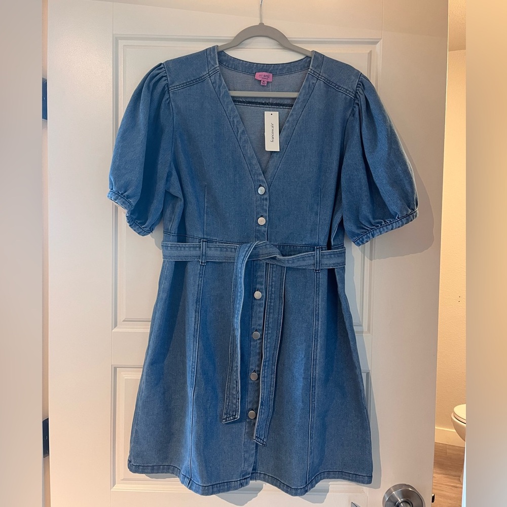 Francesca’s Mi Ami denim button front mini dress